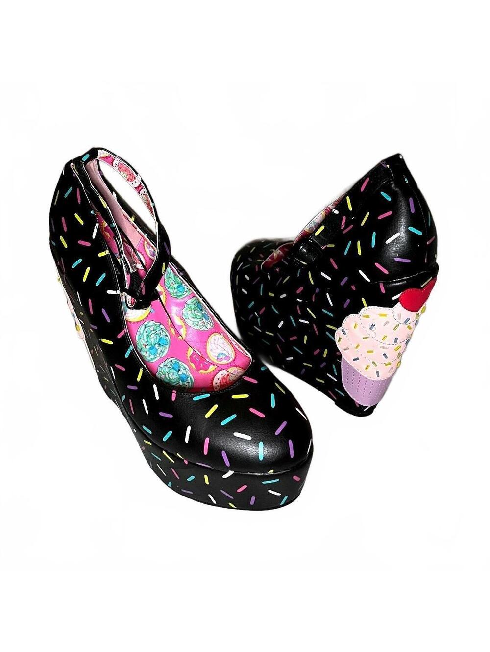 Iron Fist Bakers Dozen Cupcake Wedge Heels Rainbow Sprinkles Size 10